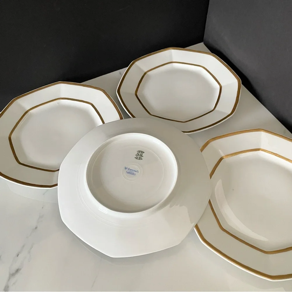 SET of 4 Gold & White Octagon Luncheon Lates - Guerin Limoges